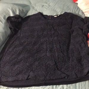 Crocheted lacy front t-shirt.